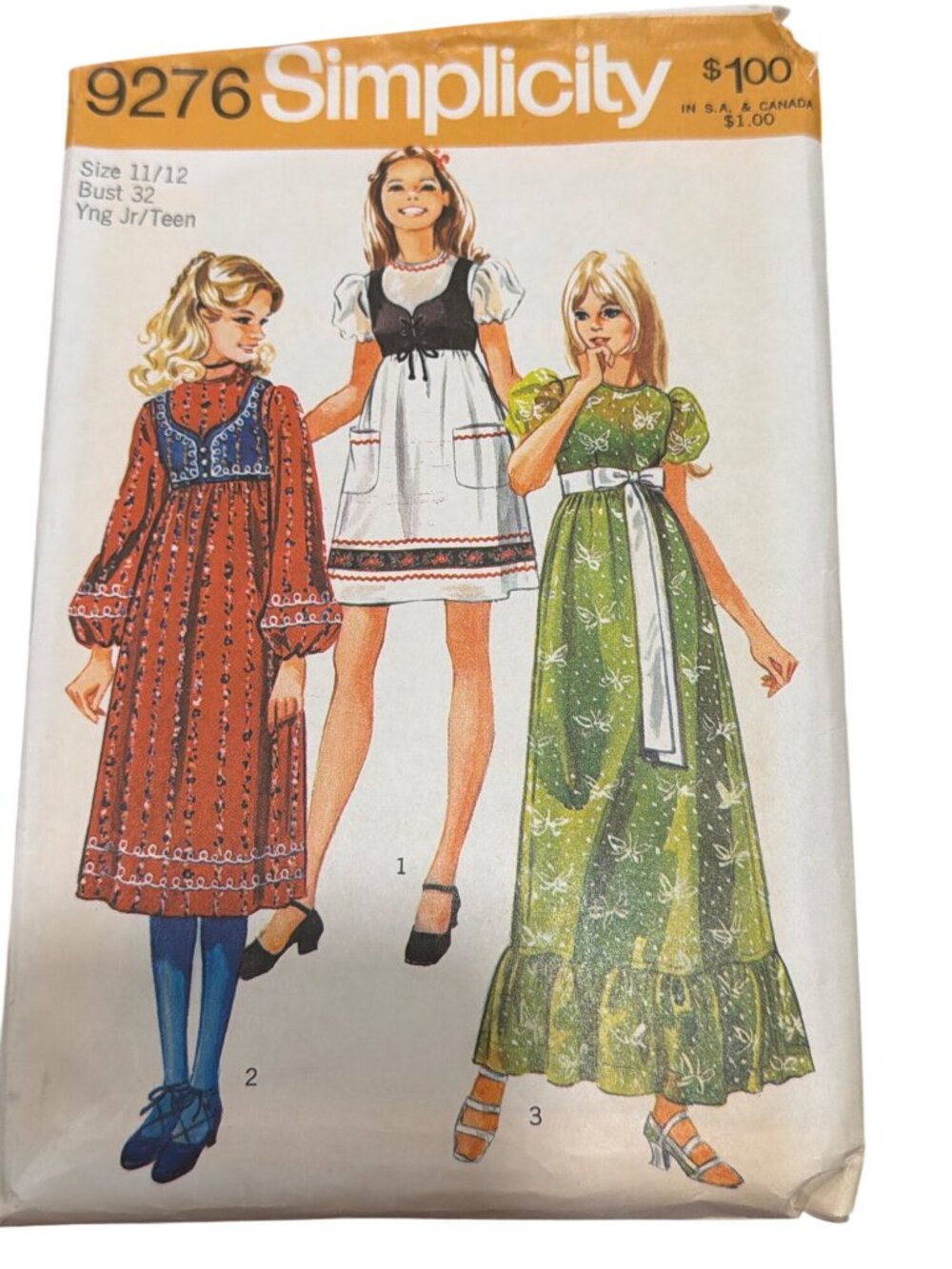 Simplicity 9276 Dress & Bolero Sewing Pattern Size 11/12 Young Junior/Teen1970s